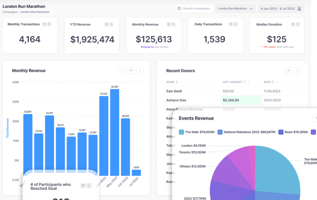 Image of fundraising dashboards from raisin Analytics