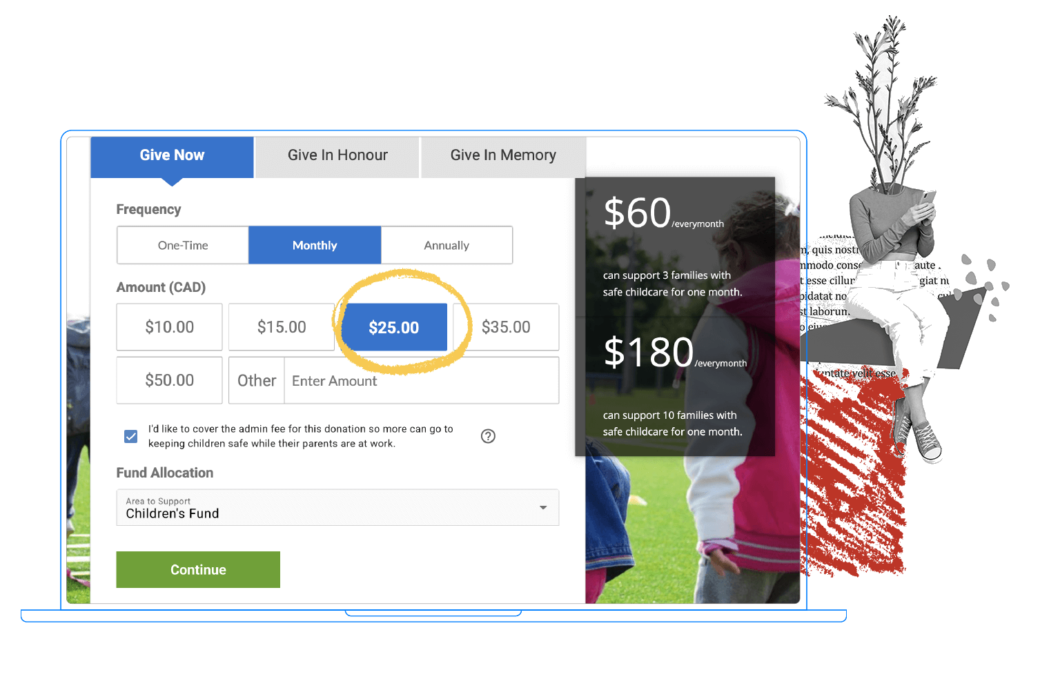 An image that shows how raisin helps users convert and grow recurring donations.