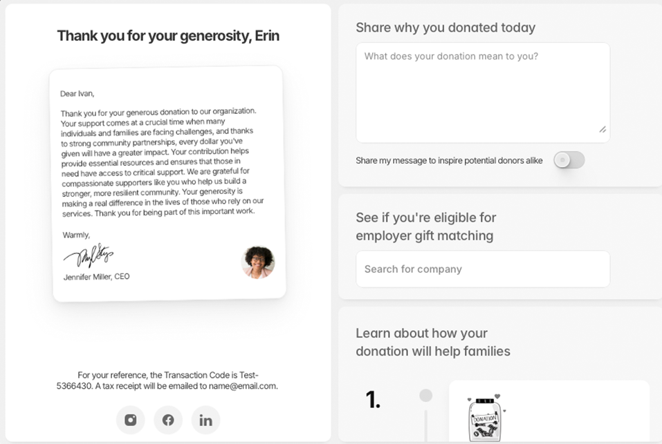 Screenshot of new donation experience