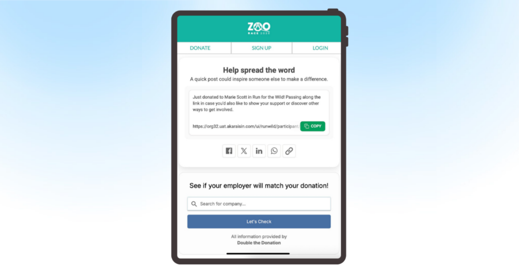 Social share on success page after a P2P donation